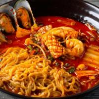 Spicy Champon · Spicy seafood ramen with extra seafood and vegetables.