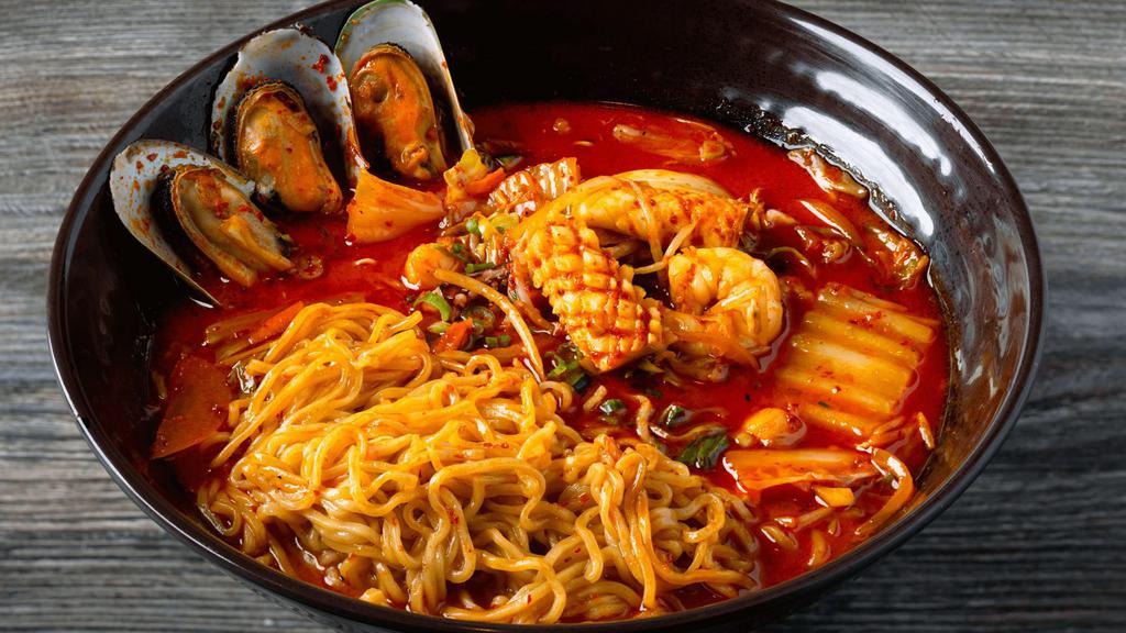 Spicy Champon · Spicy seafood ramen with extra seafood and vegetables.