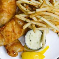 Fish And Chips · Beer Battered Cod, Tartar, and Fries.