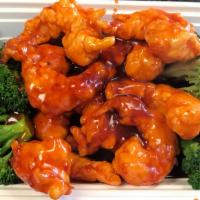 Qt General Tso'S Shrimp左宗虾 · Hot. Popular Chunks of fried shrimp in a special pungent & spicy hot sauce, lined with brocc...