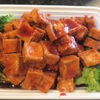 Qt Bean Curd With General Tso'S Sauce 左宗豆腐 · Fried bean curd until golden & crispy with General Tso’s sauce & lined with Broccoli.