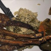 5 Piece Lamb Chops Dinner · Served with two hot sides and a small Greek salad.
