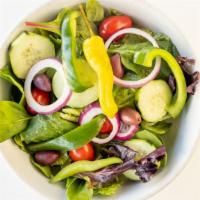 Garden Salad Tray · Spicy. Mixed greens with olives, pepperoncini, cucumber, grape tomatoes, green peppers, and ...