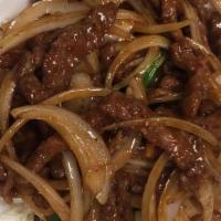 Mongolian Beef (Large) · Hot. Wok-fried sliced beef with onion & scallion in our special sauce.
