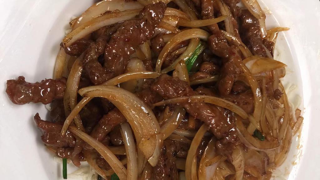 Mongolian Beef (Large) · Hot. Wok-fried sliced beef with onion & scallion in our special sauce.