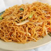 Fried Noodle With Mix Veg/Shrimp/House · Stir-fried noodle with scallion, onion, and bean sprouts with choice of mix vegetable, shrim...