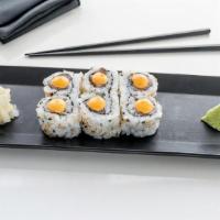 Spicy Salmon Roll · raw salmon, spicy mayo, seaweed wrap, white rice and sesame seeds