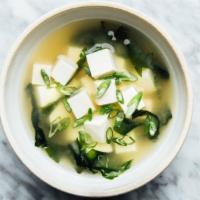 Miso Soup · Tofu, Miso, Seaweed, Honey Mushrooms, and Scallions