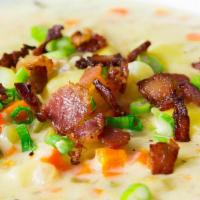 Clam Chowder · New England Style with Clams, Bacon, Celery, Leek and Onion