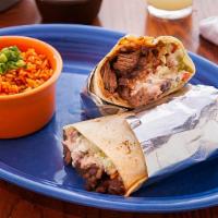 Juan'S Burrito · Most popular. Handheld burrito filled with your choice of protein, with Mexican rice, black ...