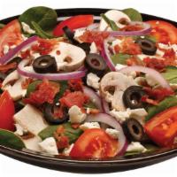 Spinach · Baby spinach, with crisp bacon, red onions, tomatoes, black olives, fresh mushrooms and feta...