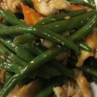 Chicken With String Beans · Served with white rice.