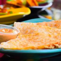 Quesadilla With Cheese & Salsa · Flour tortilla stuffed with cheese and salsa, then folded and grilled crispy. Served with ch...