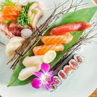 Sushi & Sashimi Combo · 5 pcs sushi, 12 pcs sashimi tuna roll.
