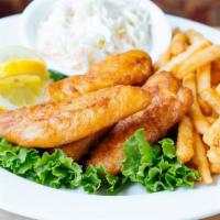 Fish And Chips
 · Breaded fish fillet served with French fries & Cole slaw.