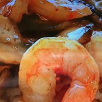 Teriyaki Shrimp · Teriyaki shrimp with rice Or lo main and veg !