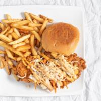 Spicy Chicken Sandwich · Spicy, fried chicken breast with jalapeño coleslaw and habanero chipotle aioli. Served on a ...