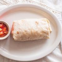 Burrito Fiesta · Flour tortilla filled with rice, beans, pico de gallo, sour cream, crumbled Mexican, cheese ...