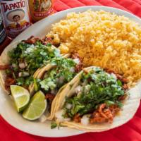 Homemade Tacos · 3 soft tacos made with corn tortillas filled with your choice of 1 meat. Pick Mexican style ...