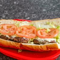 Cheeseburger Hoagie · Two cheeseburgers served on a 9-inch hoagie roll with lettuce, tomatoes and grilled onions.