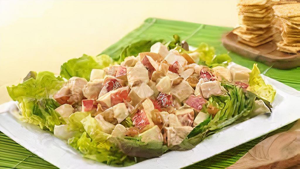 Chunky Chicken Salad · Fresh iceberg lettuce, tomatoes, onion, green peppers, black and green olives and cheese with grilled chicken. Topped with parmesan cheese.