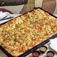 Patate Picante Pizza (Half Tray) · Vegetarian. Potato, mozzarella, spicy oil, chives, and parsley.