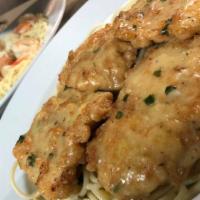 Chicken Francaise · Egg battered sautéed in a lemon butter white wine sauce, with a sprinkle of parsley.
Choice ...