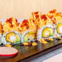 American Dream Roll (Cooked) · Spicy. Shrimp tempura, mango, and avocado inside wrapped with spicy crab, lobster salad, man...