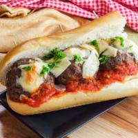 Meatball Sub Sandwich · Homemade, tender meatballs with our marinara and mozzarella cheese, served on a long, soft r...