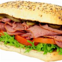 Pastrami Sub Sandwich · Piles of tender pastrami loaded on a long, soft roll. Your choice of toppings.