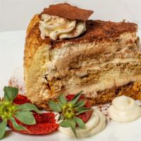 Tiramisu · Our homemade Italian sponge cake soaked in espresso syrup, layered with fresh mascarpone and...