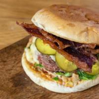 Candied Bacon Burger · Halal brisket, chuck ＆ short rib blend, artisan bun toasted with garlic butter, holla sauce,...