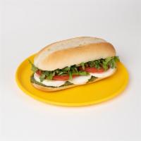 Caprese Sandwich · Fresh mozzarella, tomato, basil, arugula, and balsamic on an Italian roll.