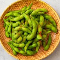 Organic Edamame · Organic edamame with salt and assorted chili pepper.