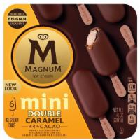 Magnum Mini Double Caramel · Classic vanilla bean ice cream is wrapped in a lusciously sweet caramel sauce and dipped in ...