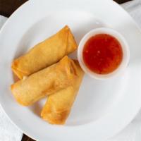 Thai Crispy Spring Rolls · Deep fried vegetable roll, served with sweet and chili sauce.