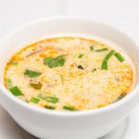 Noodles In Tom-Yum Soup · Lemongrass soup served with fresh mushrooms, tomatoes, kaffir lime leaves, lime juice and ch...