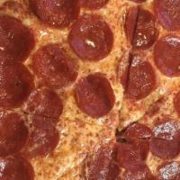 Pepperoni Pizza · Our homemade pepperoni pizza has everything you want.  A great crust, gooey cheese and tons ...