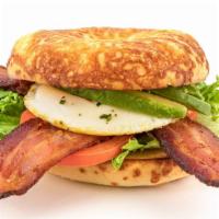 Egg & Avocado Blt Bagel · A freshly cracked egg, sliced avocado, Applewood smoked bacon, lettuce, and tomato on a fres...