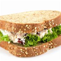 Chicken Salad On Wheat Berry Bread · Chicken salad, dried local cranberries, and lettuce on wheat berry bread.
