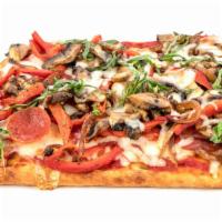 All-Dressed · Pizza sauce, sliced mushrooms, caramelized onions, roasted red peppers, bacon, pepperoni, an...
