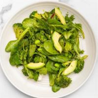 Green Salad · Vitamin salad with mixed greens, avocado, broccoli and edamame on chimichurri dressing.