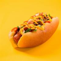 Hot Dog Mexicano · Sausage on a bun.
