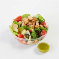 Chopped Med Salad · Organic marinated tofu, artichoke, roasted red pepper, tomato, olives, garbanzos, romaine, &...