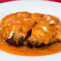 Hongo Relleno · Portabella lightly breaded, topped with special crab stuffing, shrimp and oaxaca cheese and ...