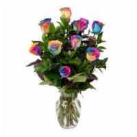 1 Dozen Rainbow Roses Vase  · 12 stems luxury rainbow roses