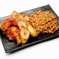 Beans And Plantains · Stewed black-eyed peas served with plantains and your choice of protein.