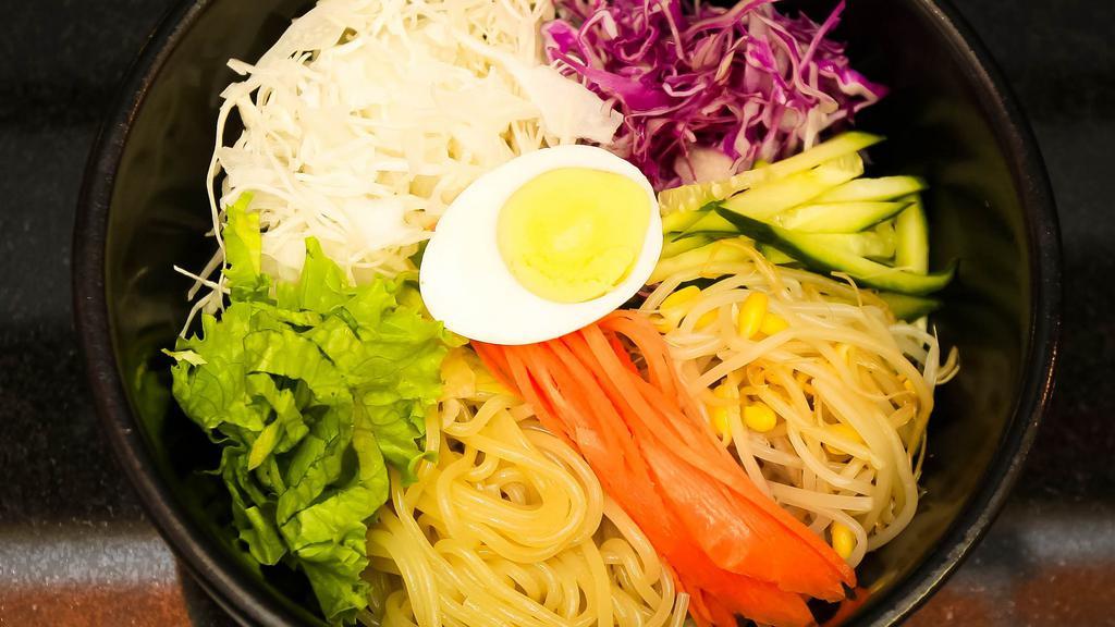 Jjol Myun Noodles · Korean thin noodles with bai top shells (shellfish), vegetables, and gochujang sauce.