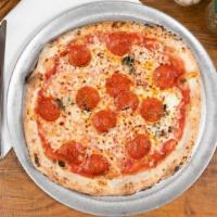 Pepperoni · San Marzano tomato sauce, mozzarella cheese, pepperoni, parmesan, olive oil, and basil.