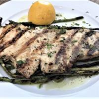 Grilled Swordfish · Served with lemon & asparagus